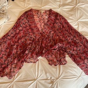 Vacanes Red Snake Print Sheer Kimono Sleeve Top | Band of Gypsies